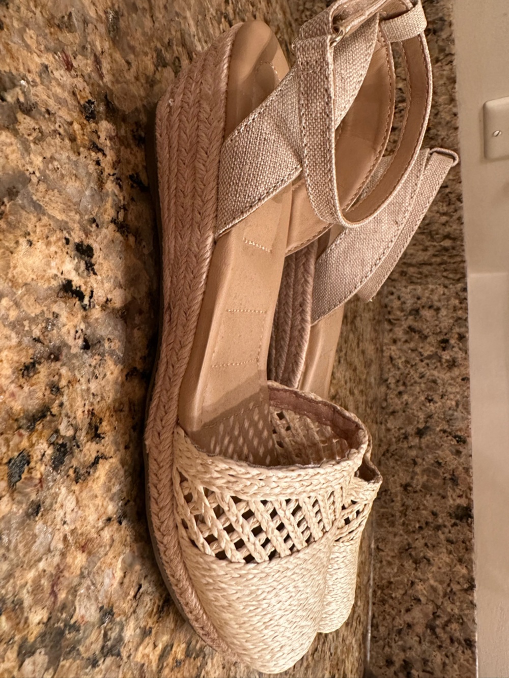 Kelly & Katie Beige Woven Espadrille Platform Sandals - Picture 2 of 4